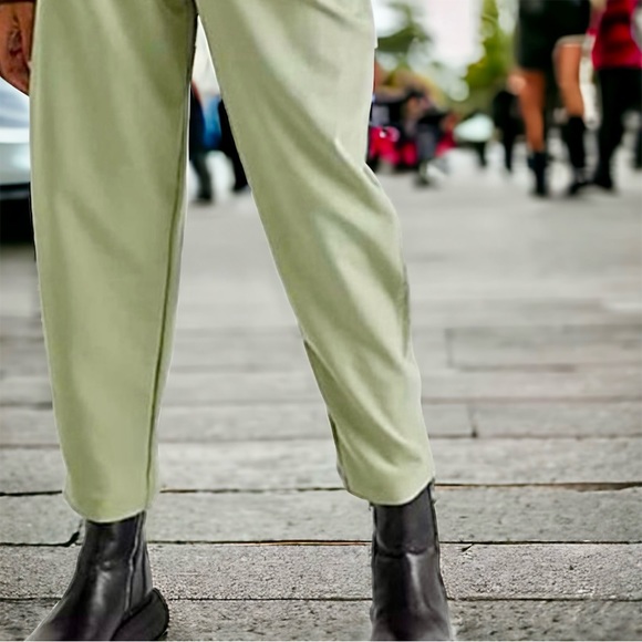 Free People Green Pleated Wide Leg Trousers, Rear Belt, Ankle Pleat, Size 2 - Picture 2 of 14